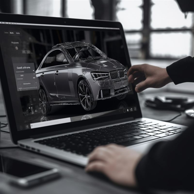 Laptop mit Reparaturkalkulation eines Fahrzeugschadens