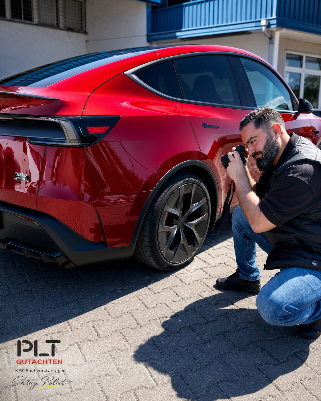 Oktay Polat begutachtet ein Elektrofahrzeug