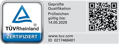 TÜV Rheinland Prüfzeichen mit QR-Code